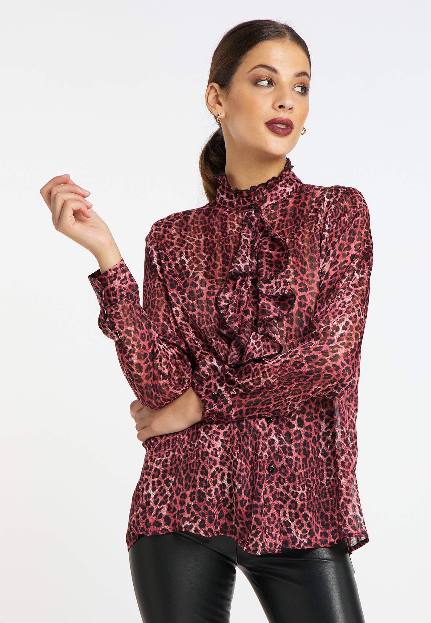faina Rüschenbluse mit Leoprint