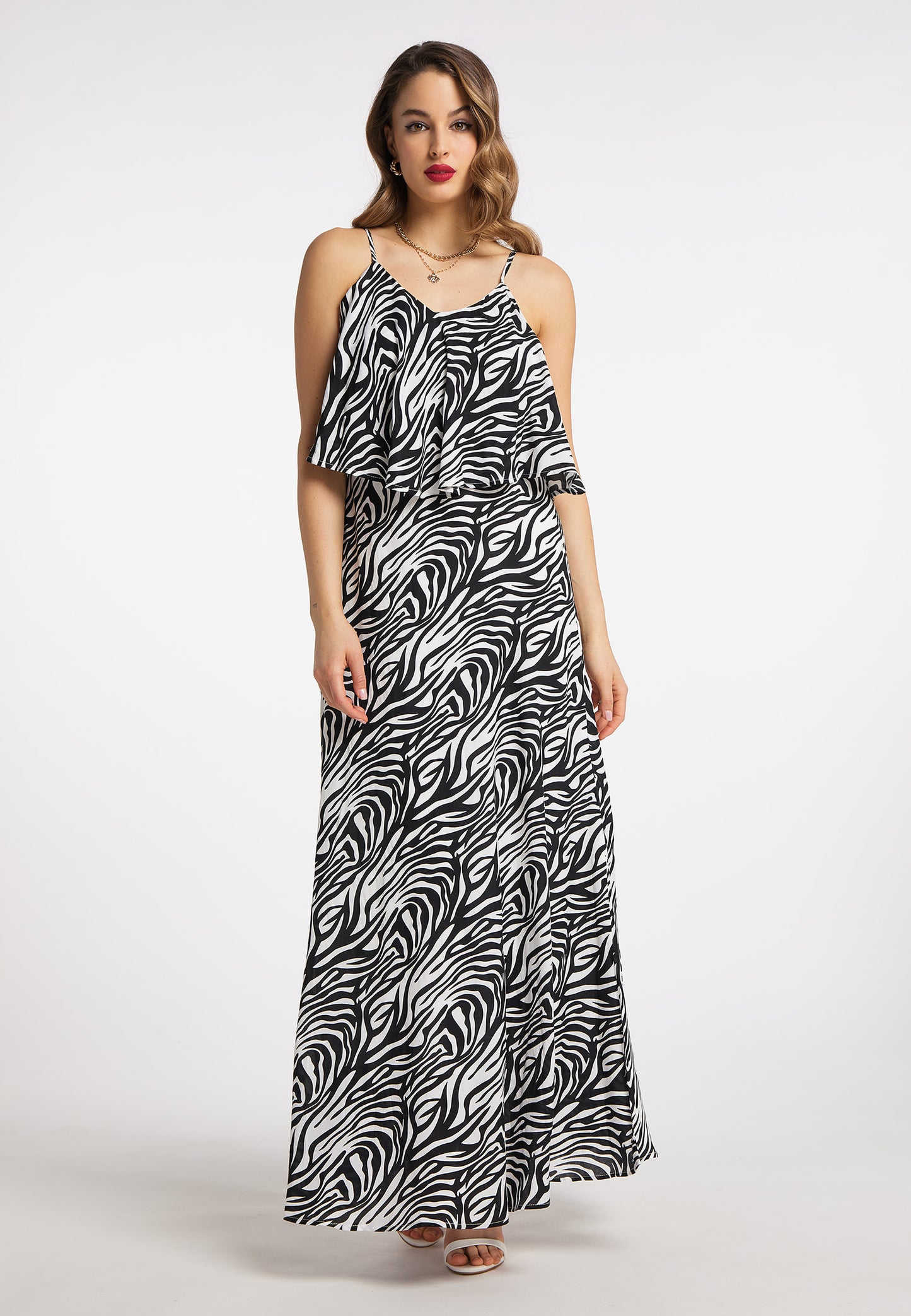 faina Damen Maxikleid mit Zebra-Print