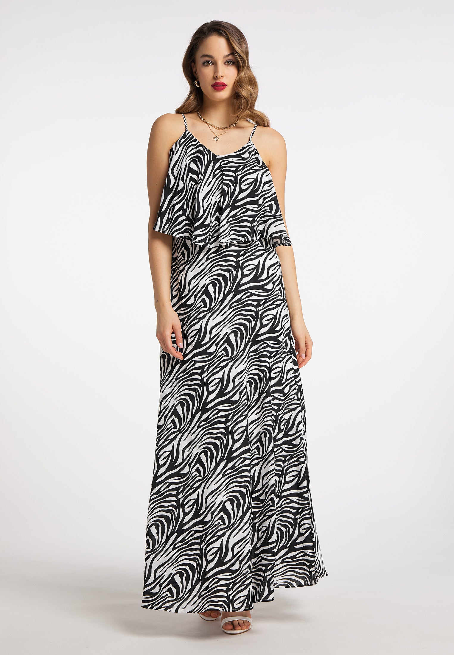 faina Damen Maxikleid mit Zebra-Print