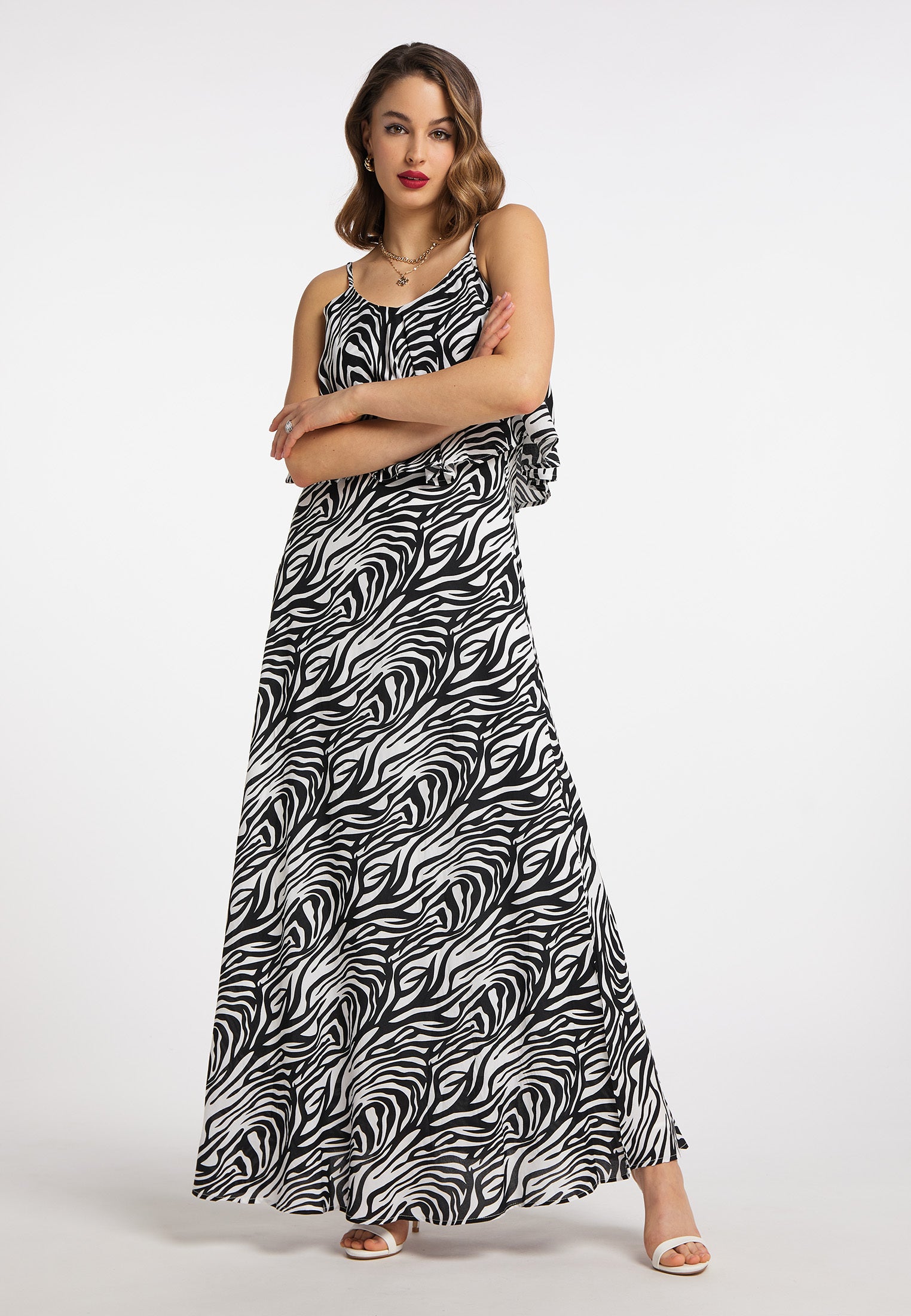 faina Damen Maxikleid mit Zebra-Print