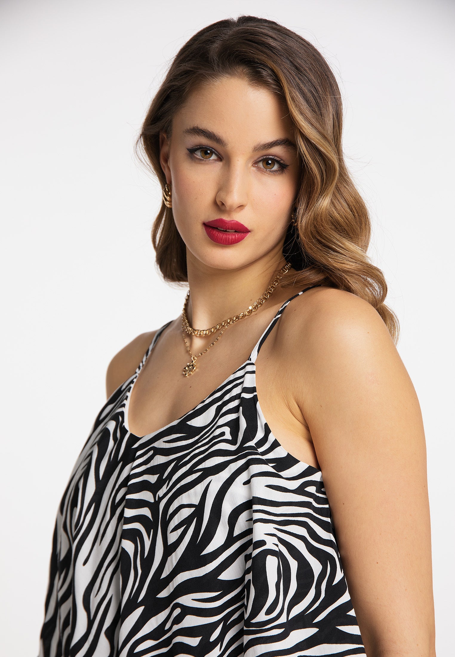 faina Damen Maxikleid mit Zebra-Print