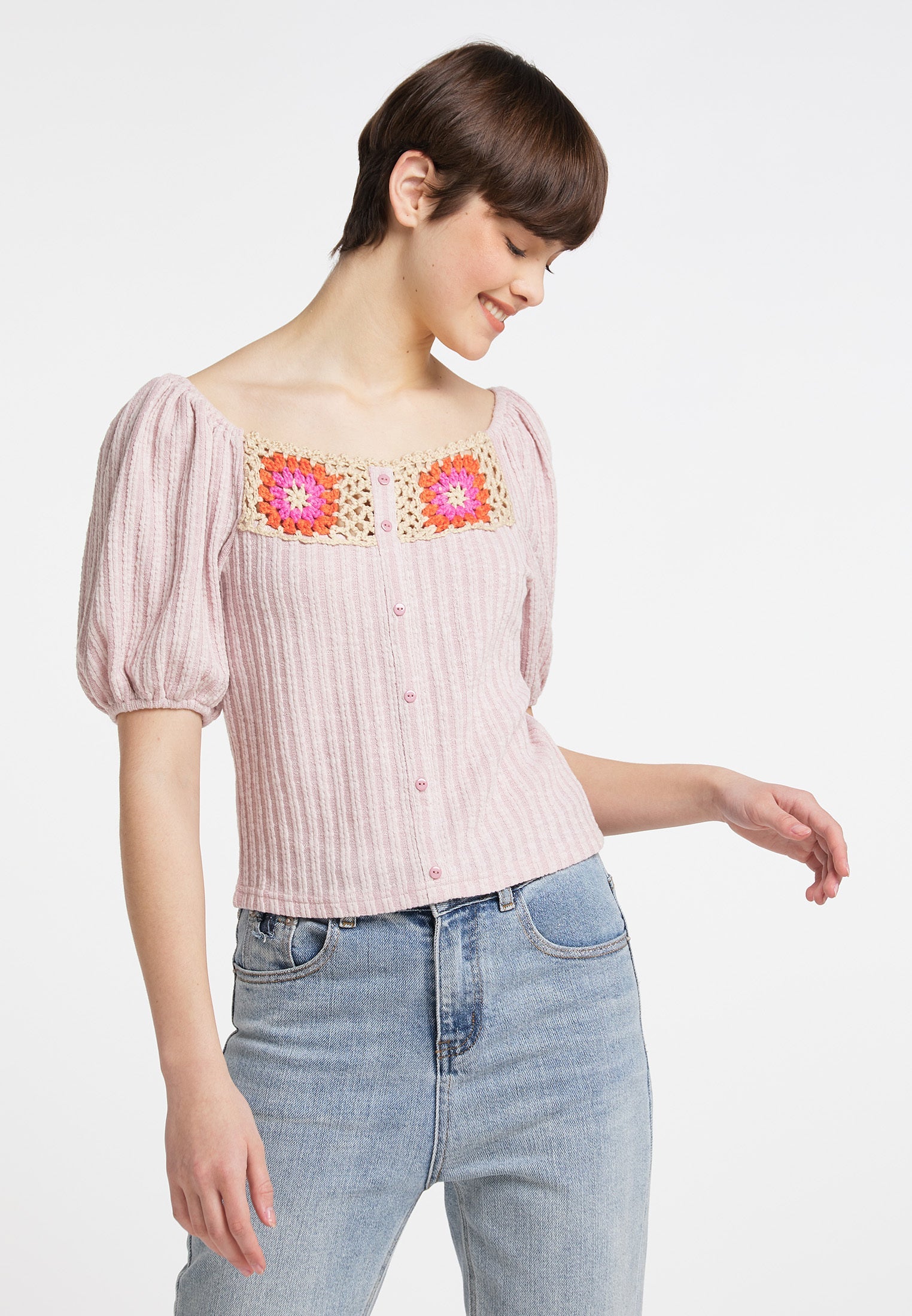 Mymo Women's Top With Crochet Inserts