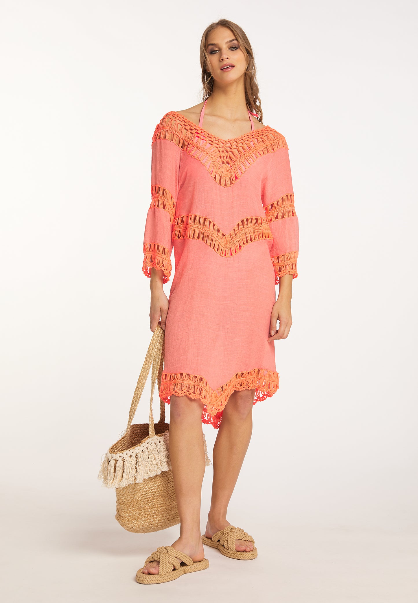 IZIA Women's Tunic Dress Mini With Crochet Part