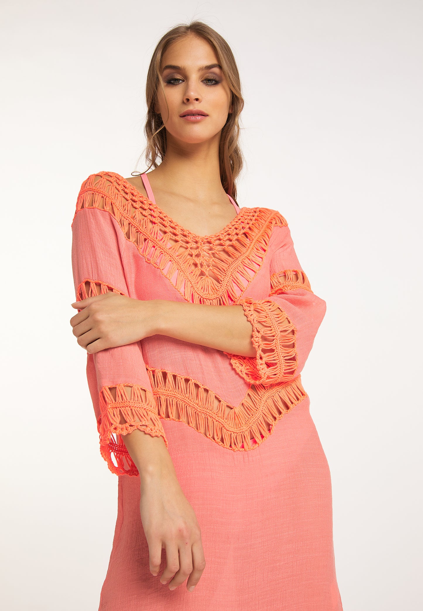 IZIA Women's Tunic Dress Mini With Crochet Part