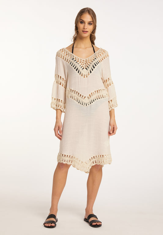IZIA Damen Tunika Kleid Mini mit Häkelteil