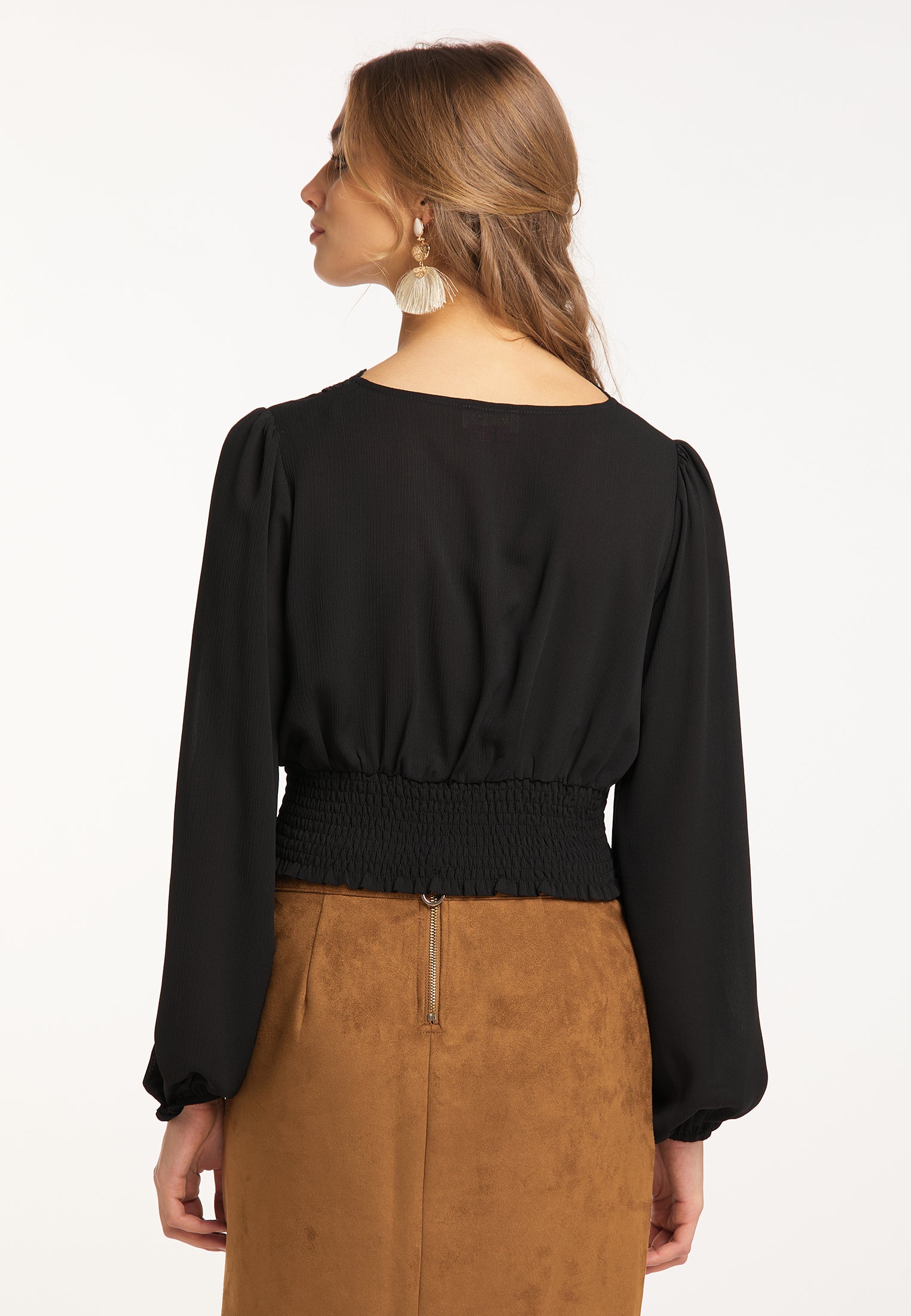 IZIA Women's Cropped Blouse Long Sleeves