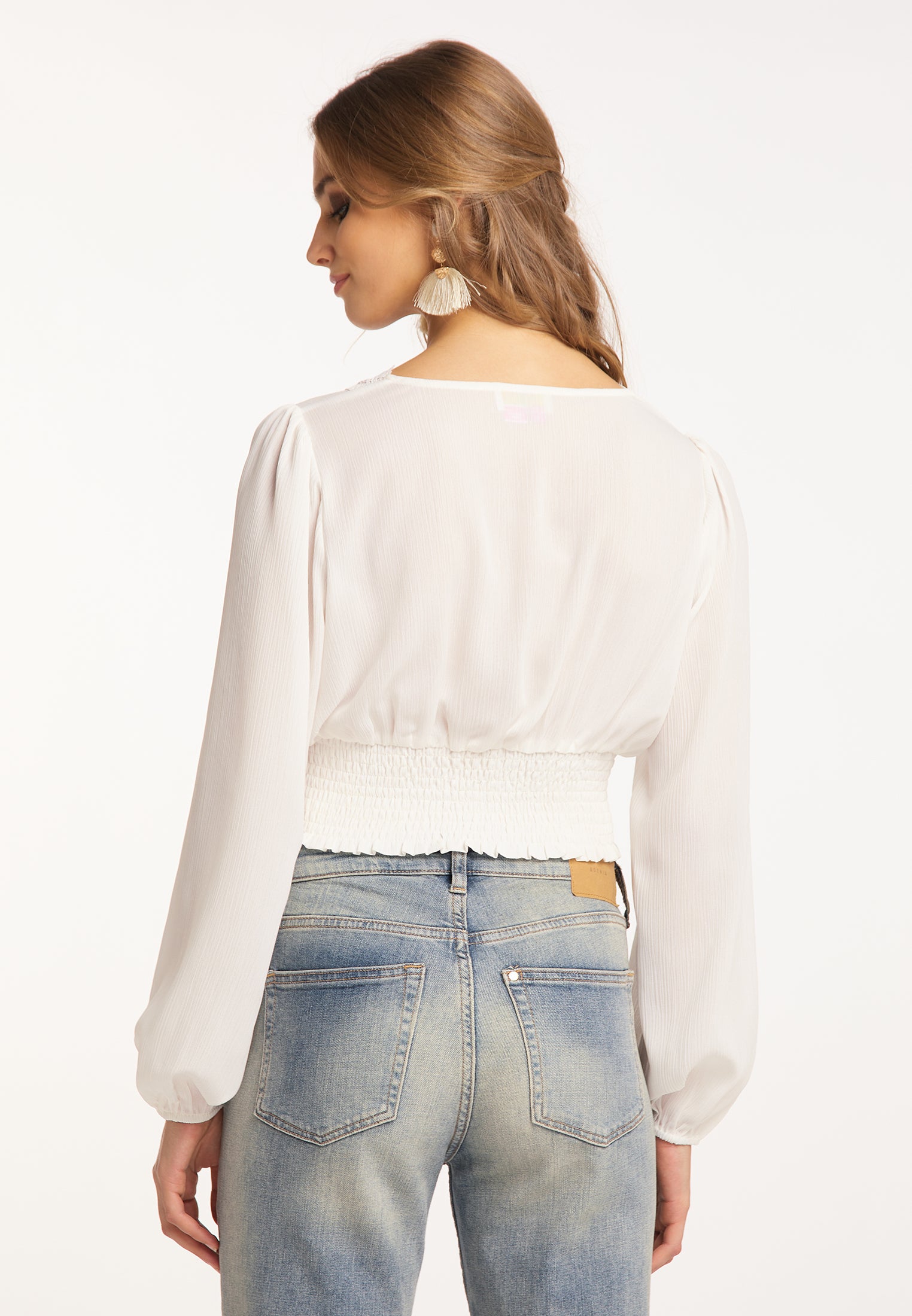 IZIA Women's Cropped Blouse Long Sleeves