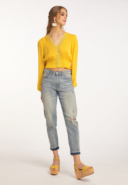 IZIA Women's Cropped Blouse Long Sleeves