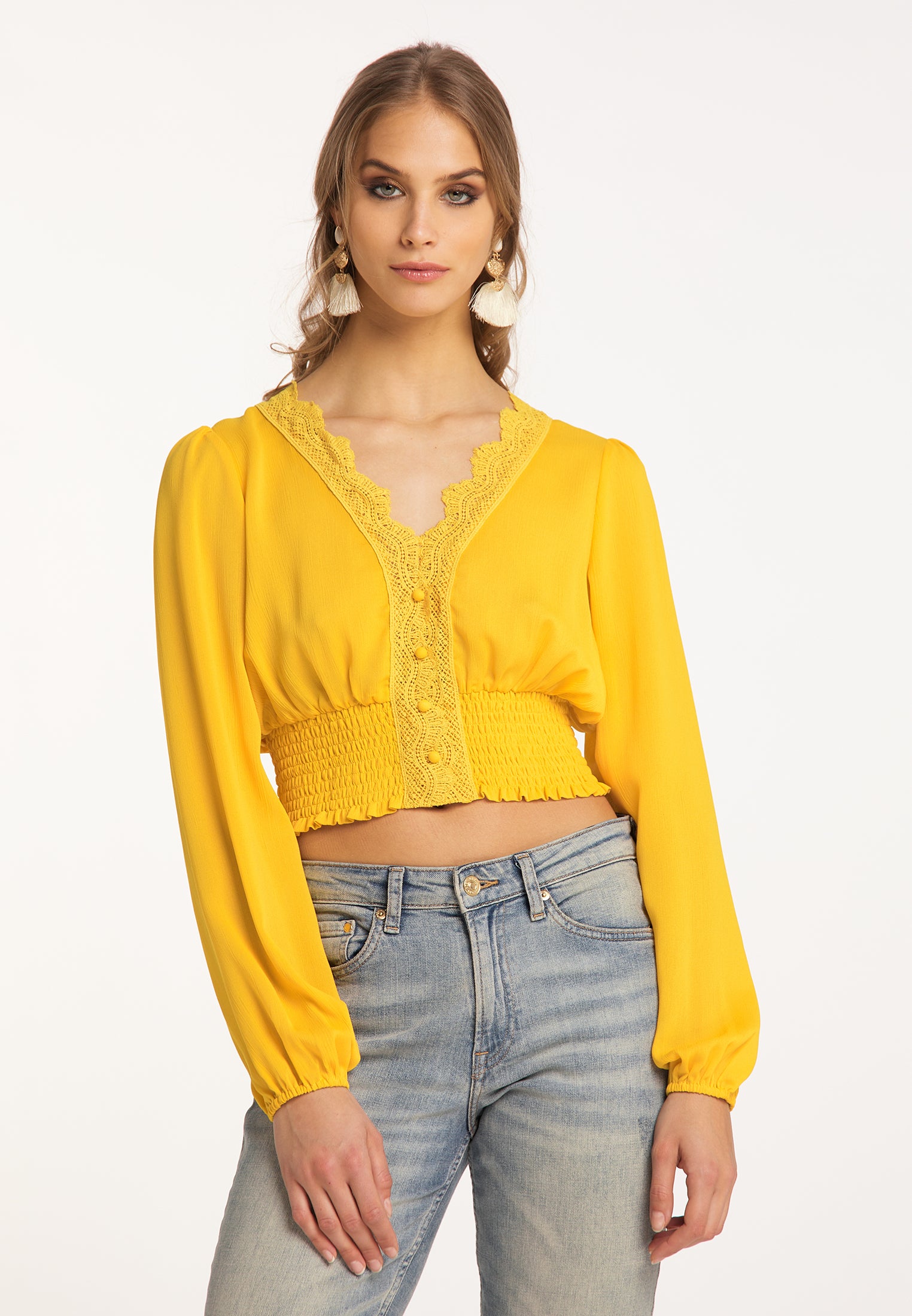 IZIA Women's Cropped Blouse Long Sleeves