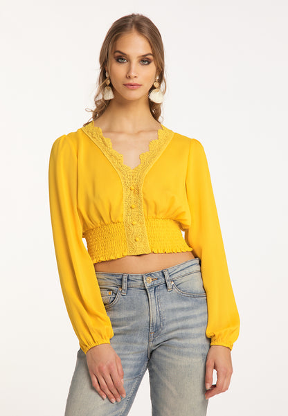 IZIA Women's Cropped Blouse Long Sleeves