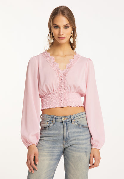 IZIA Women's Cropped Blouse Long Sleeves