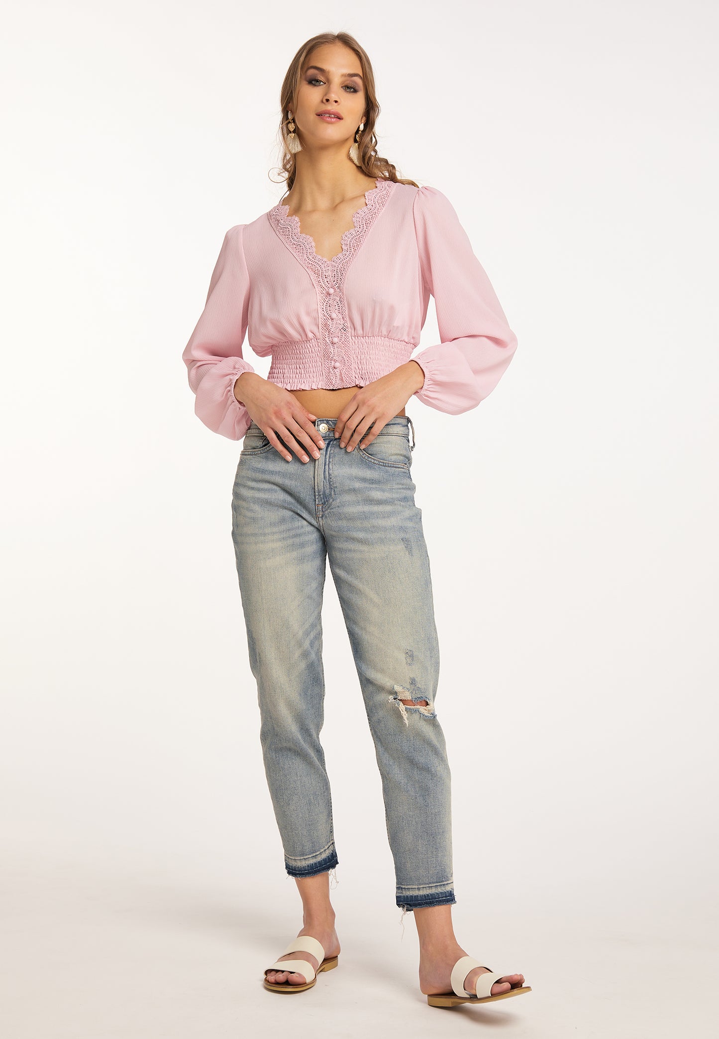 IZIA Women's Cropped Blouse Long Sleeves