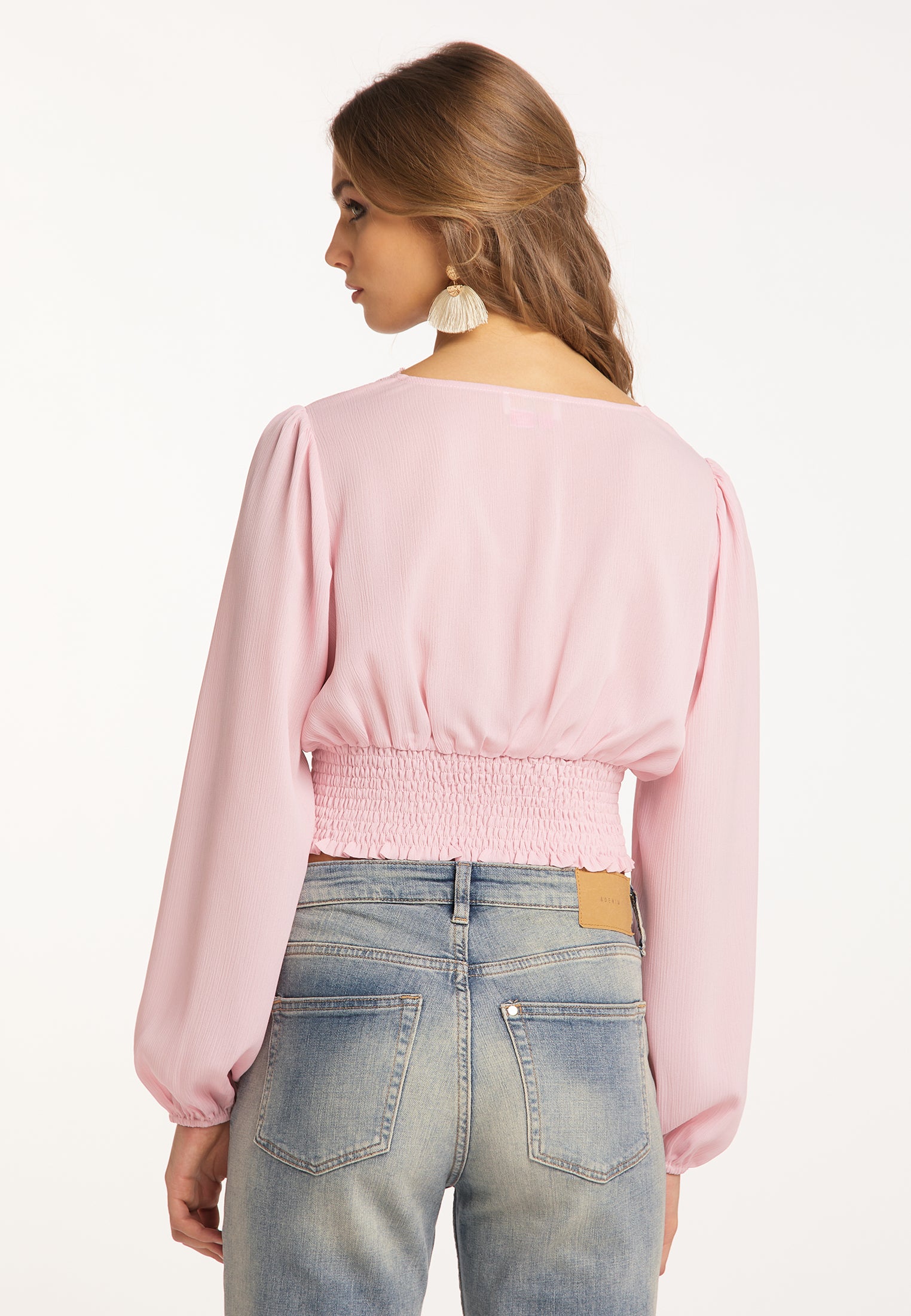 IZIA Women's Cropped Blouse Long Sleeves