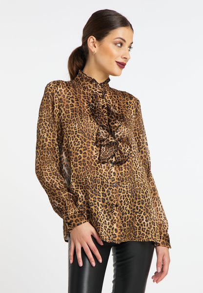 Faina Women's Ruffled Blouse With Leopard Print