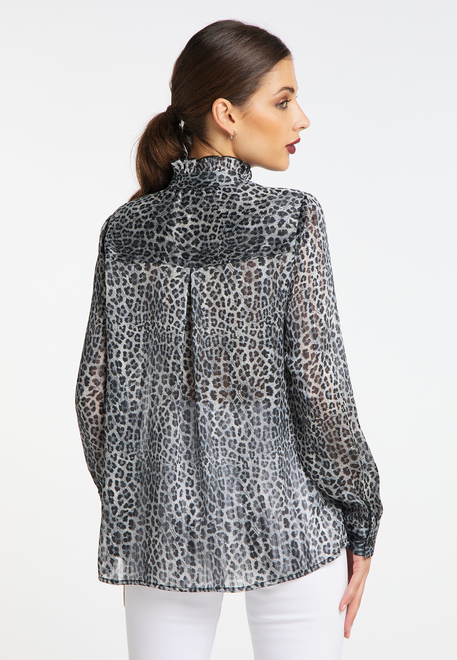 faina Rüschenbluse mit Leoprint