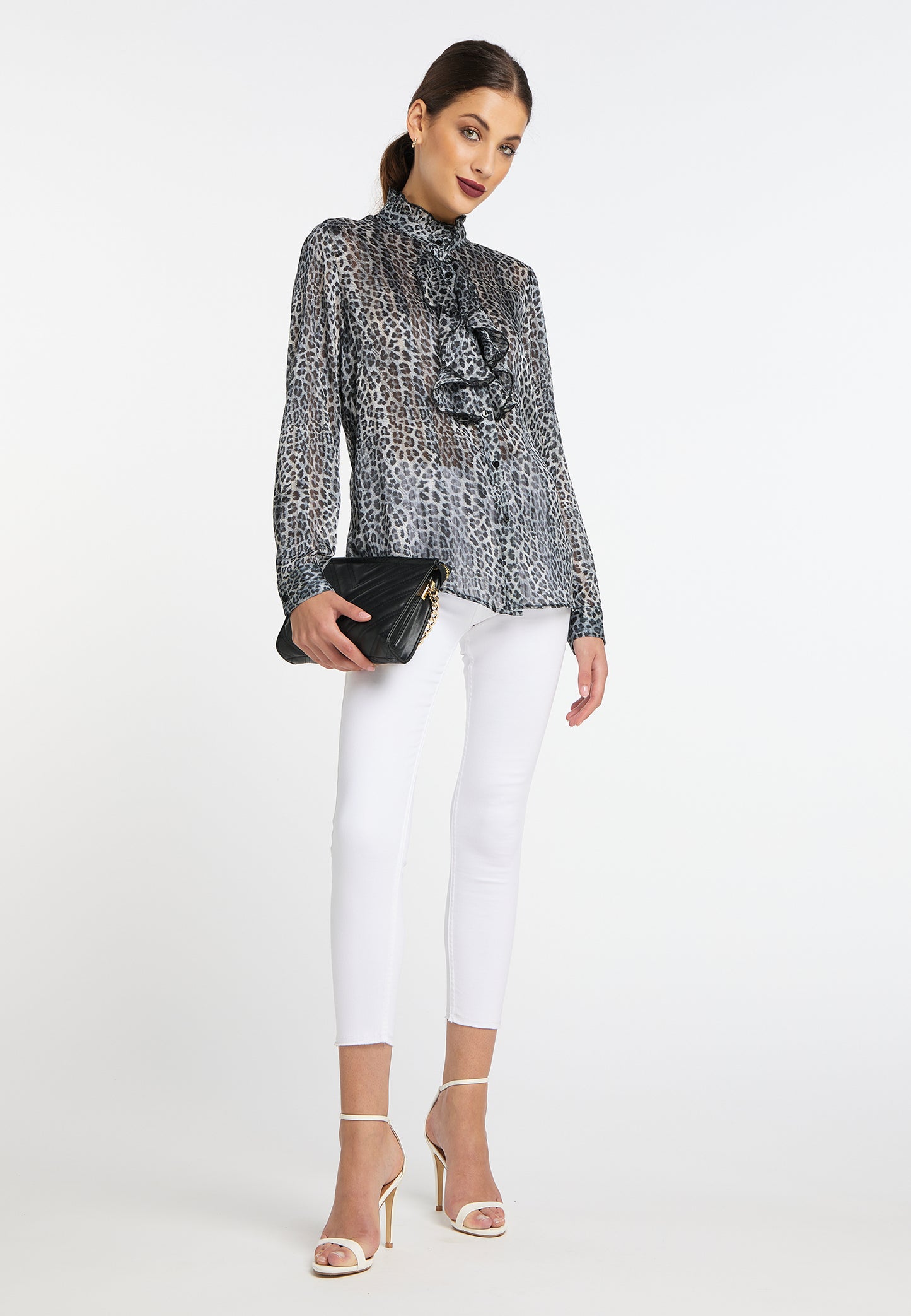 faina Rüschenbluse mit Leoprint