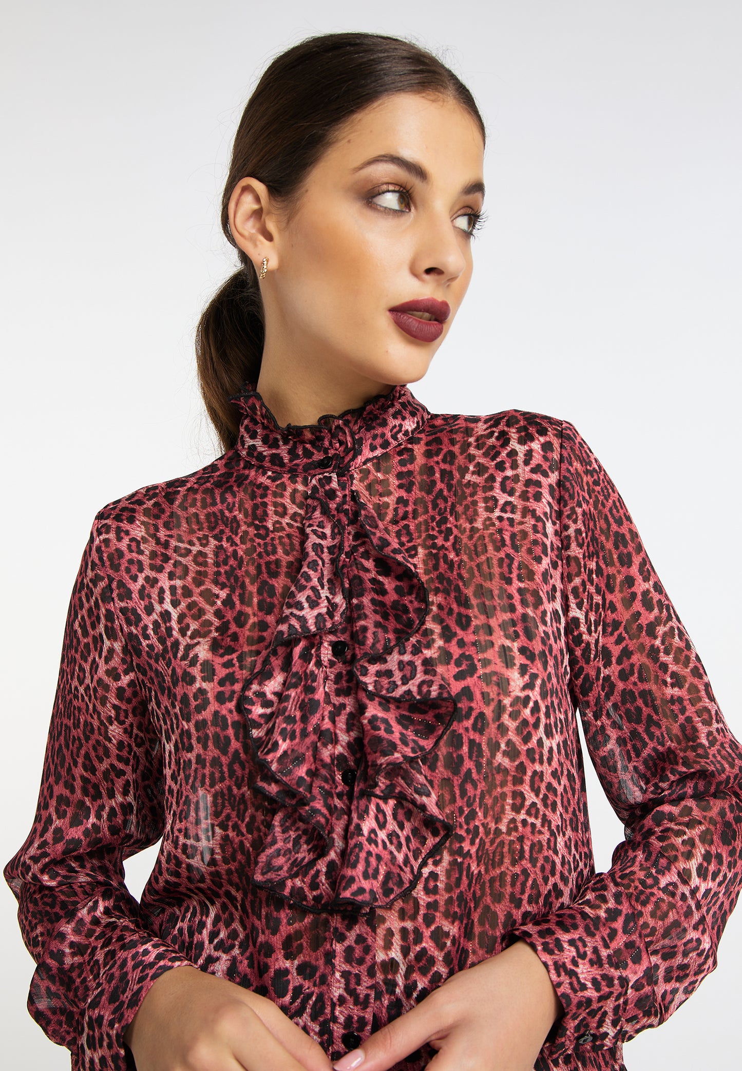 faina Rüschenbluse mit Leoprint