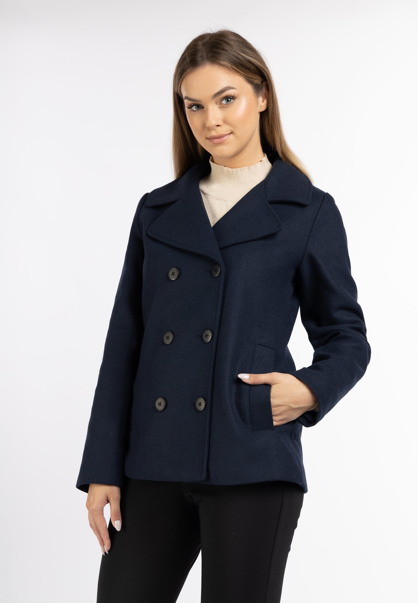 Dreimaster klassik Women's Transitional Pea Coat Made Of A Wool Blend