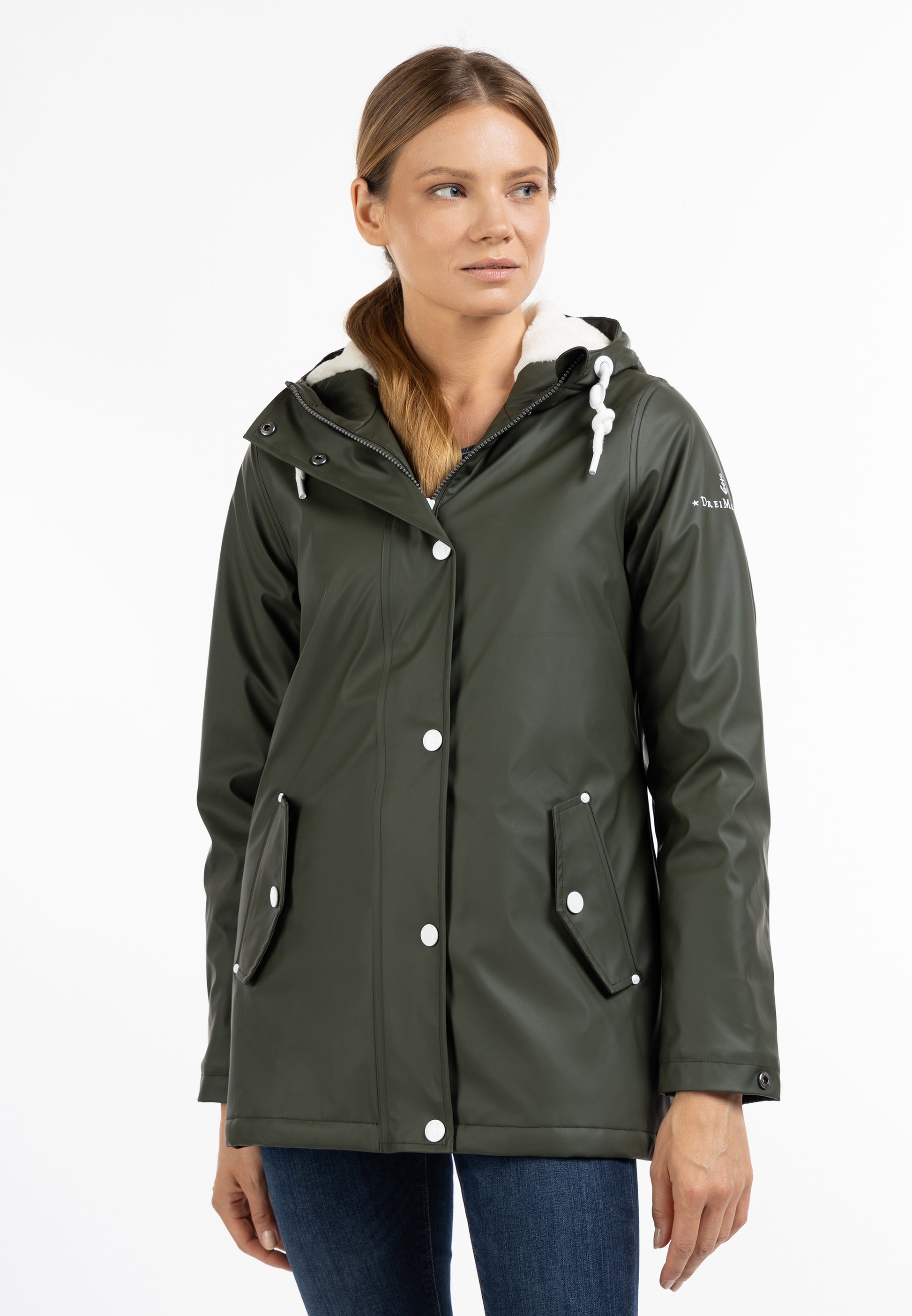 DreiMaster Maritim Damen-Regenjacke mit Kunstfell-Futter