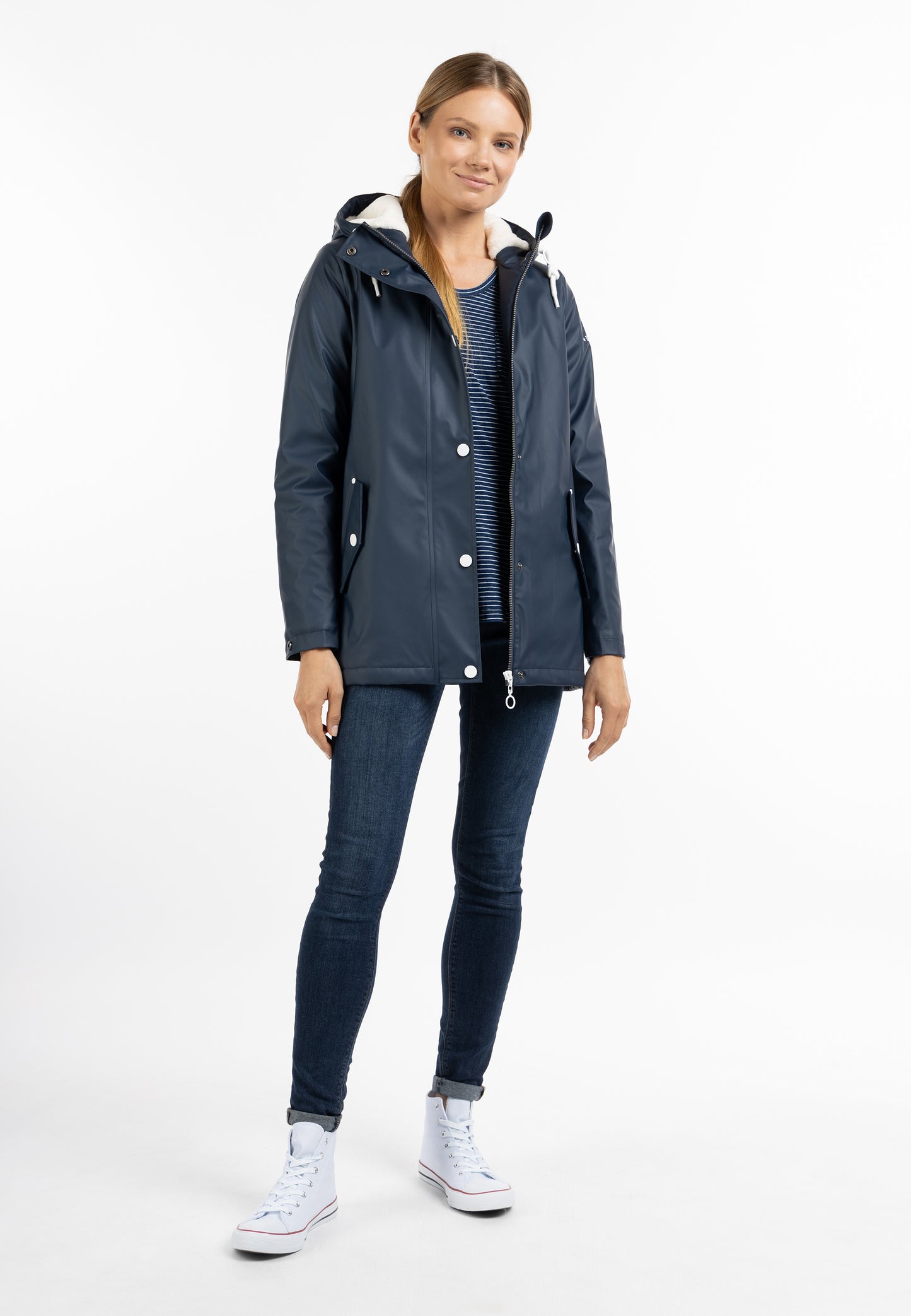 DreiMaster Maritim Damen-Regenjacke mit Kunstfell-Futter