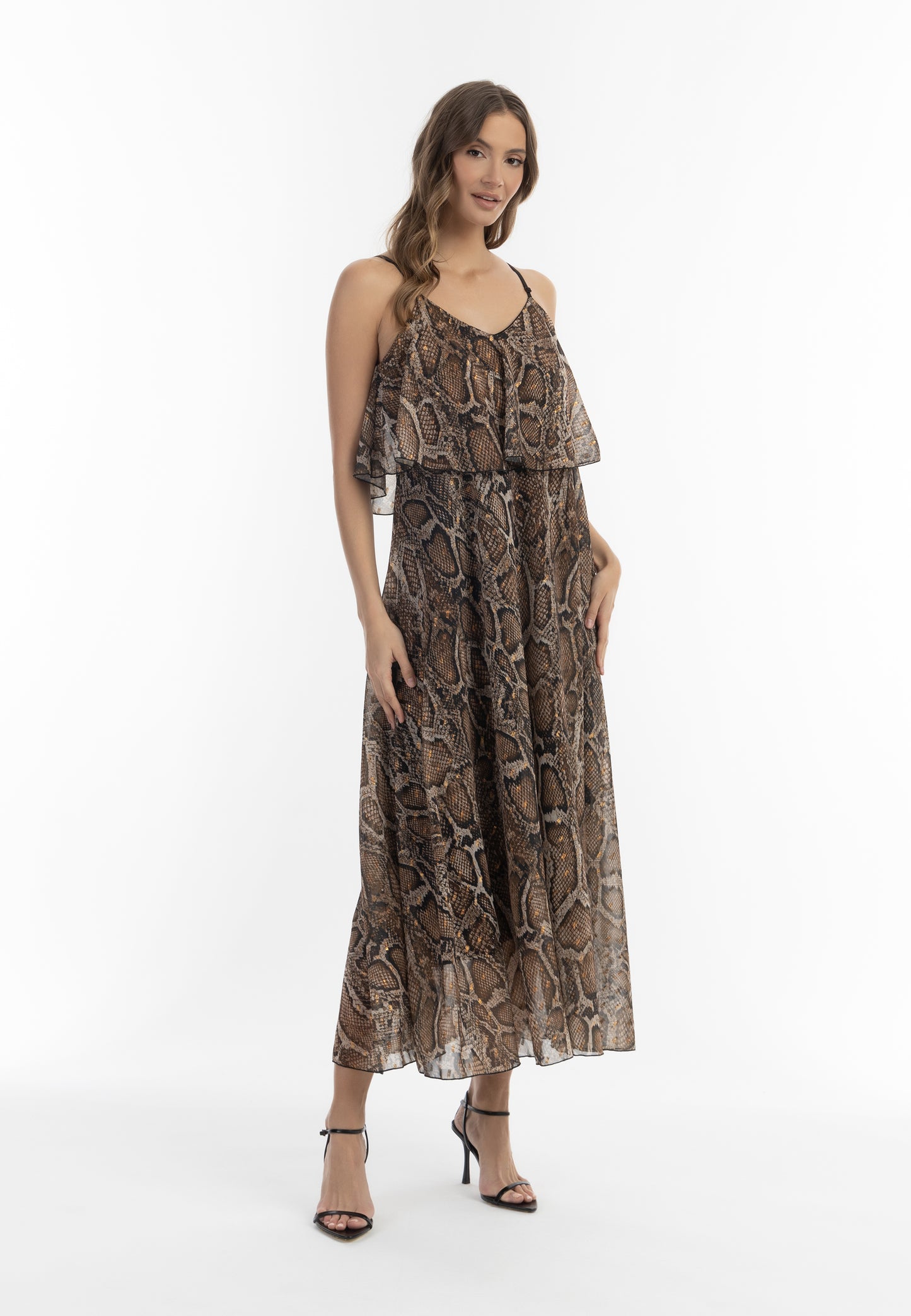 faina Damen Maxikleid mit Schlangenmuster