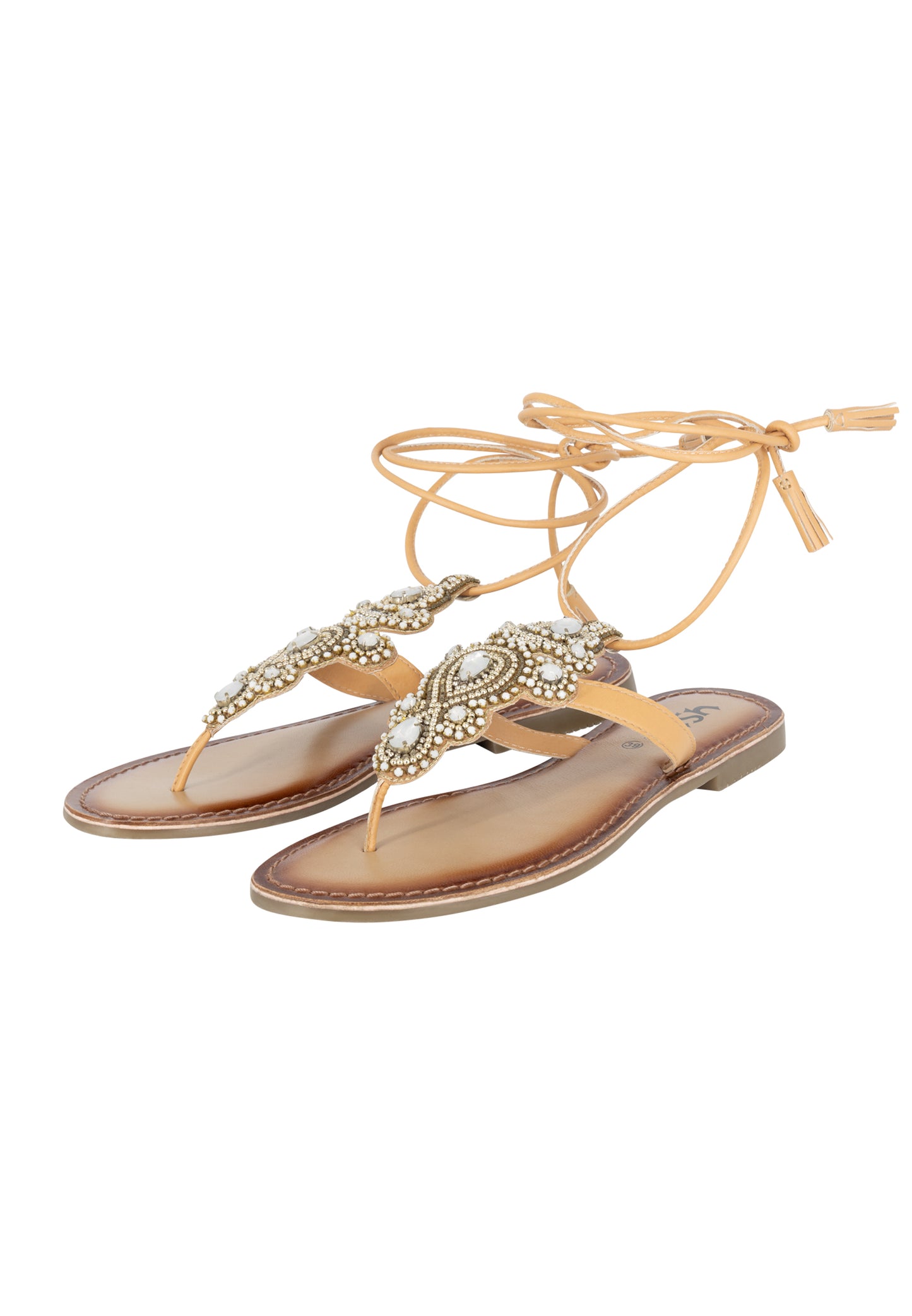 Virita Women's Roman Sandal With Stone Trimmings