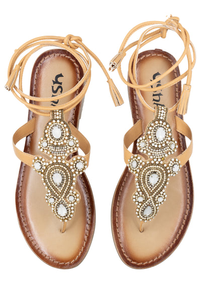 Basuto Women's Roman Sandal With Stone Trimmings