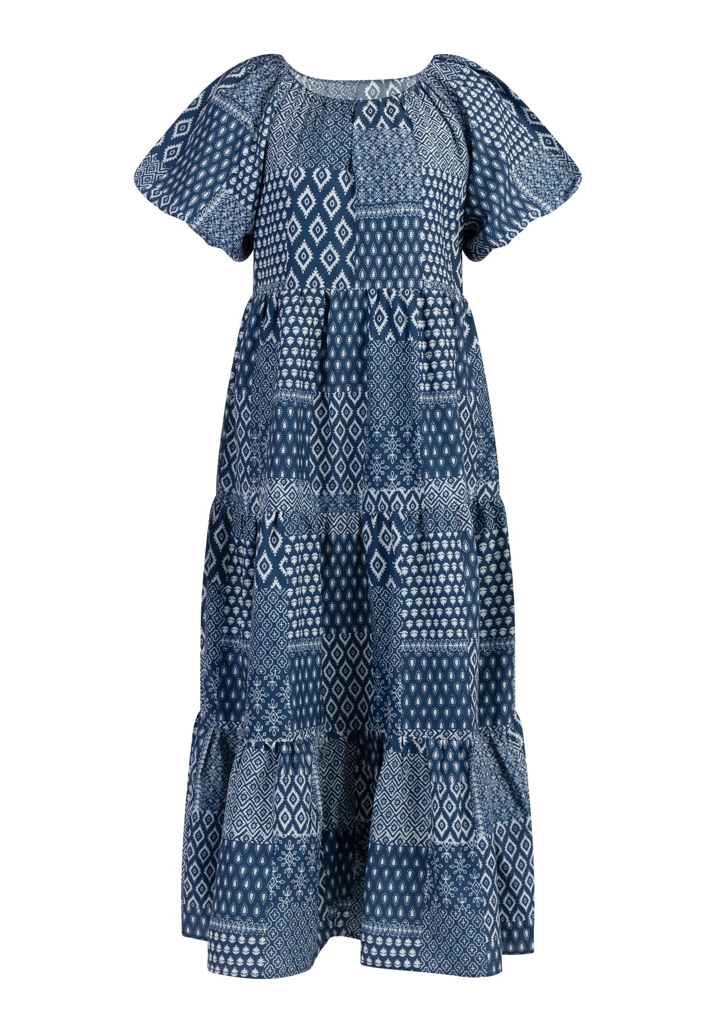 DreiMaster Vintage Damen Kurzarm Maxi Kleid