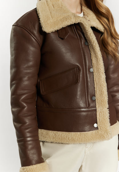 DreiMaster vintage damska skóra Shearling kurtka