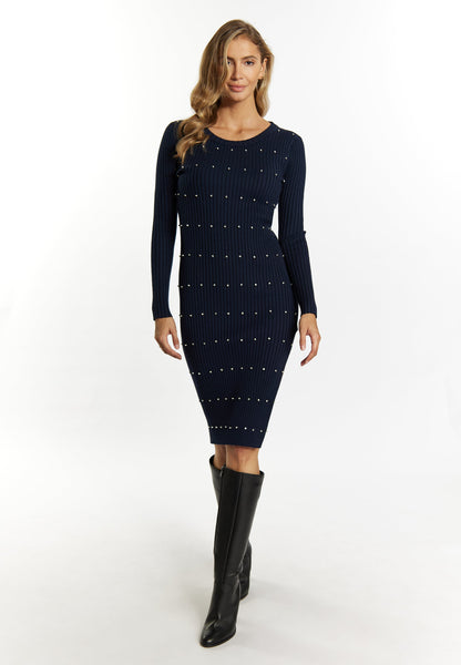 Faina Women's Rib Knit Dress With Rhinestones
