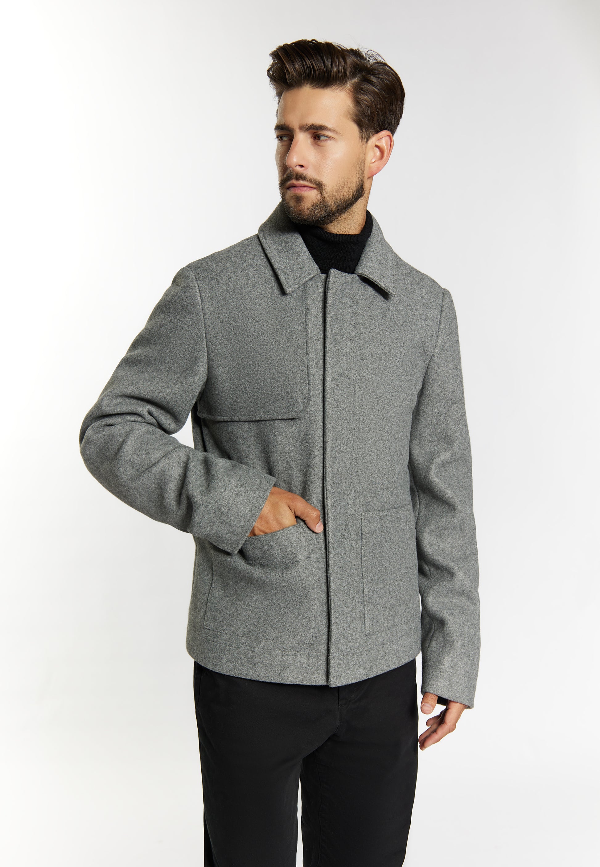 DreiMaster Klassik Herren �bergangsjacke in Wolloptik