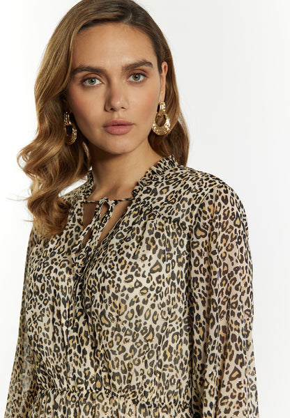faina Damen Maxikleid mit Leopardenmuster