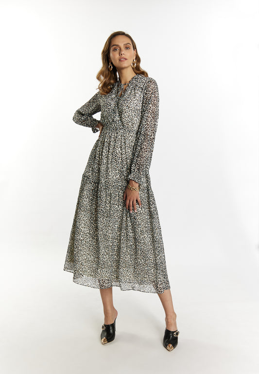 faina Damen Maxikleid mit Leopardenmuster