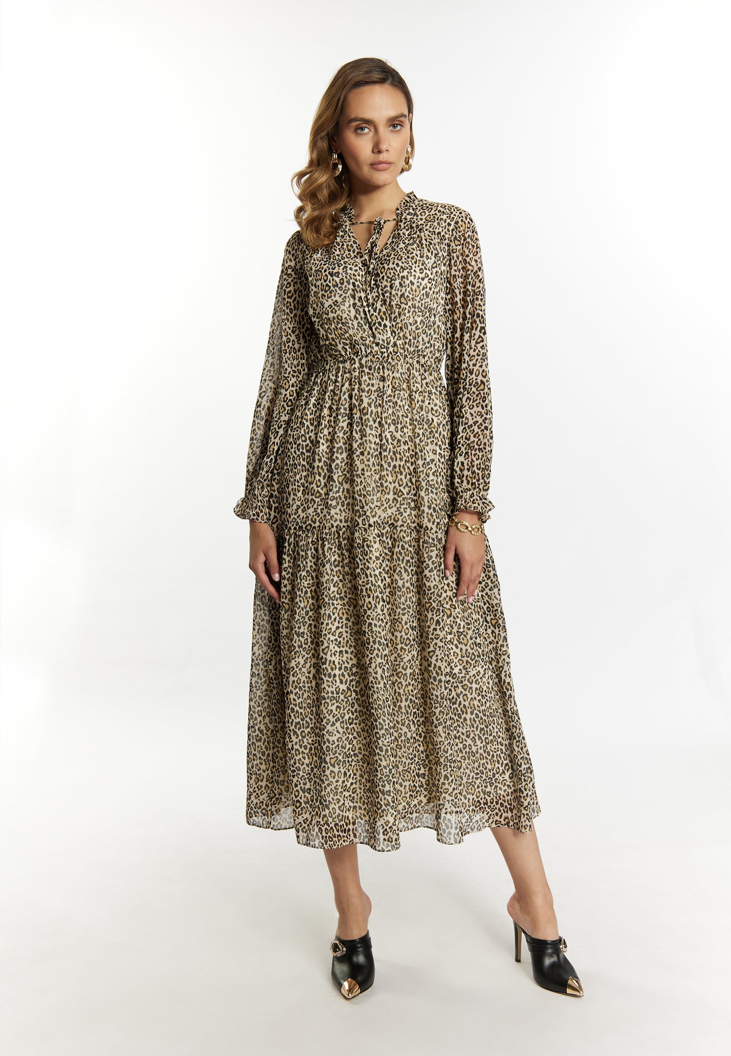 faina Damen Maxikleid mit Leopardenmuster