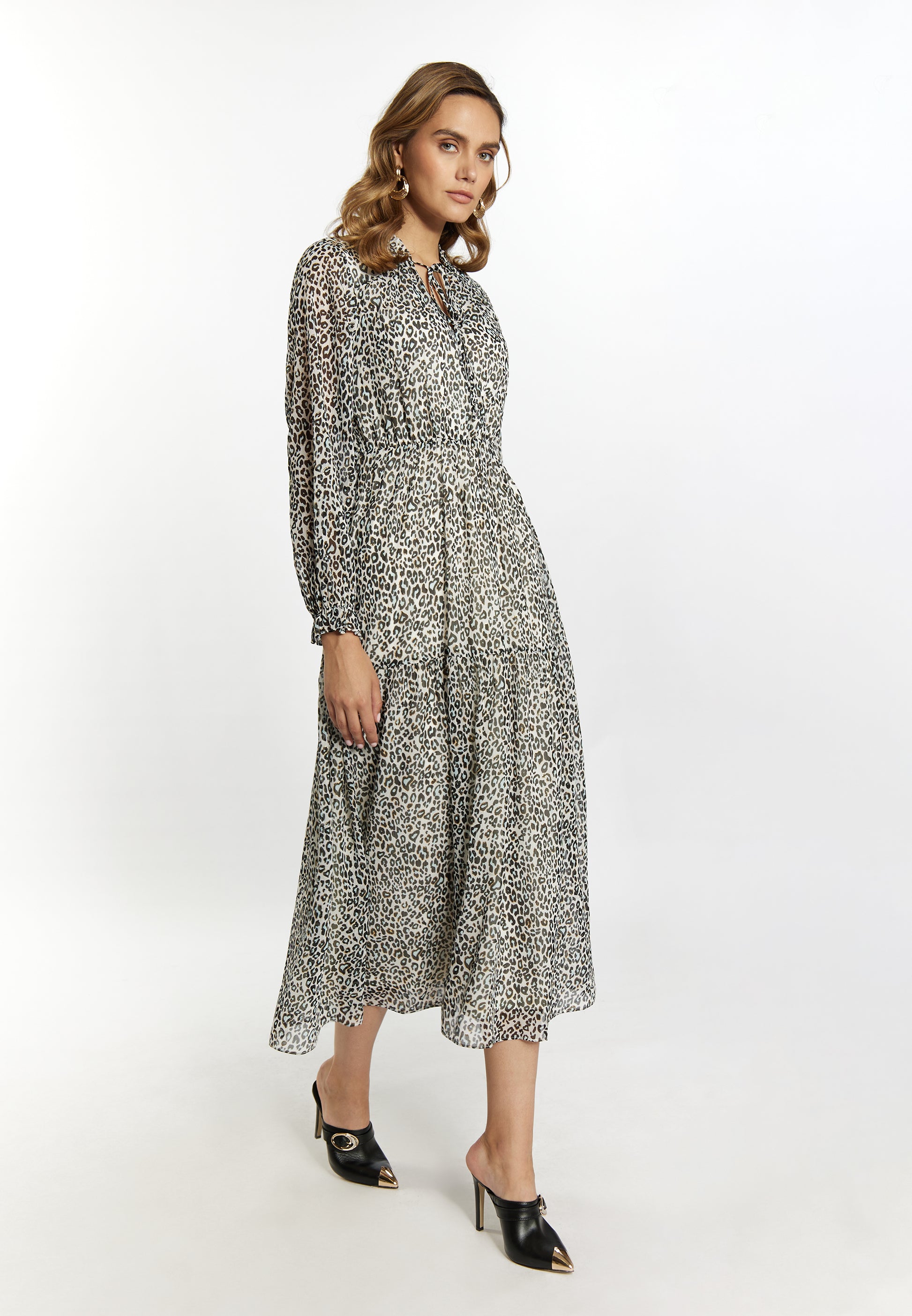 faina Damen Maxikleid mit Leopardenmuster
