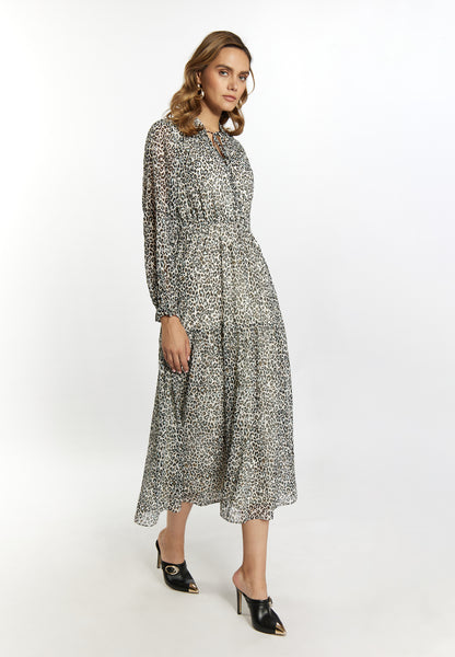 faina Damen Maxikleid mit Leopardenmuster