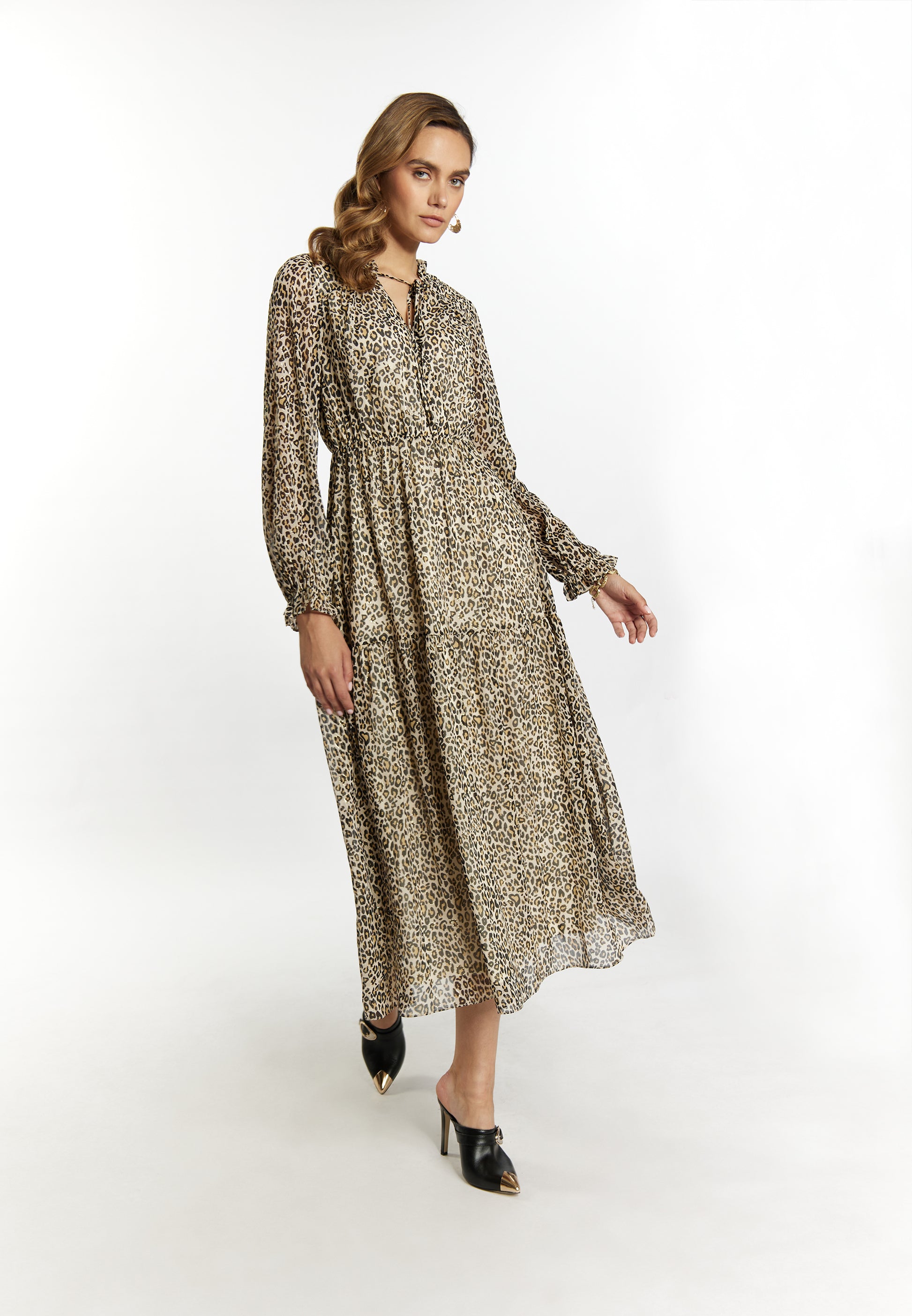 faina Damen Maxikleid mit Leopardenmuster