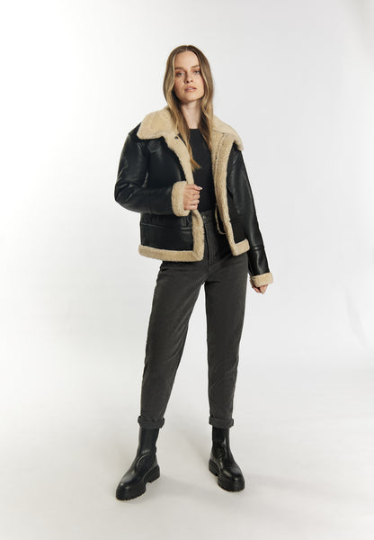 DreiMaster vintage damska skóra Shearling kurtka