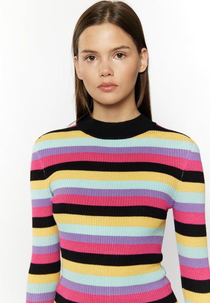 Sweter damski myMo z dzianiny prążkowanej