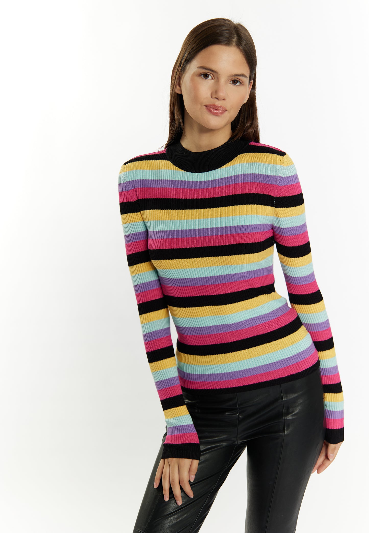 Sweter damski myMo z dzianiny prążkowanej