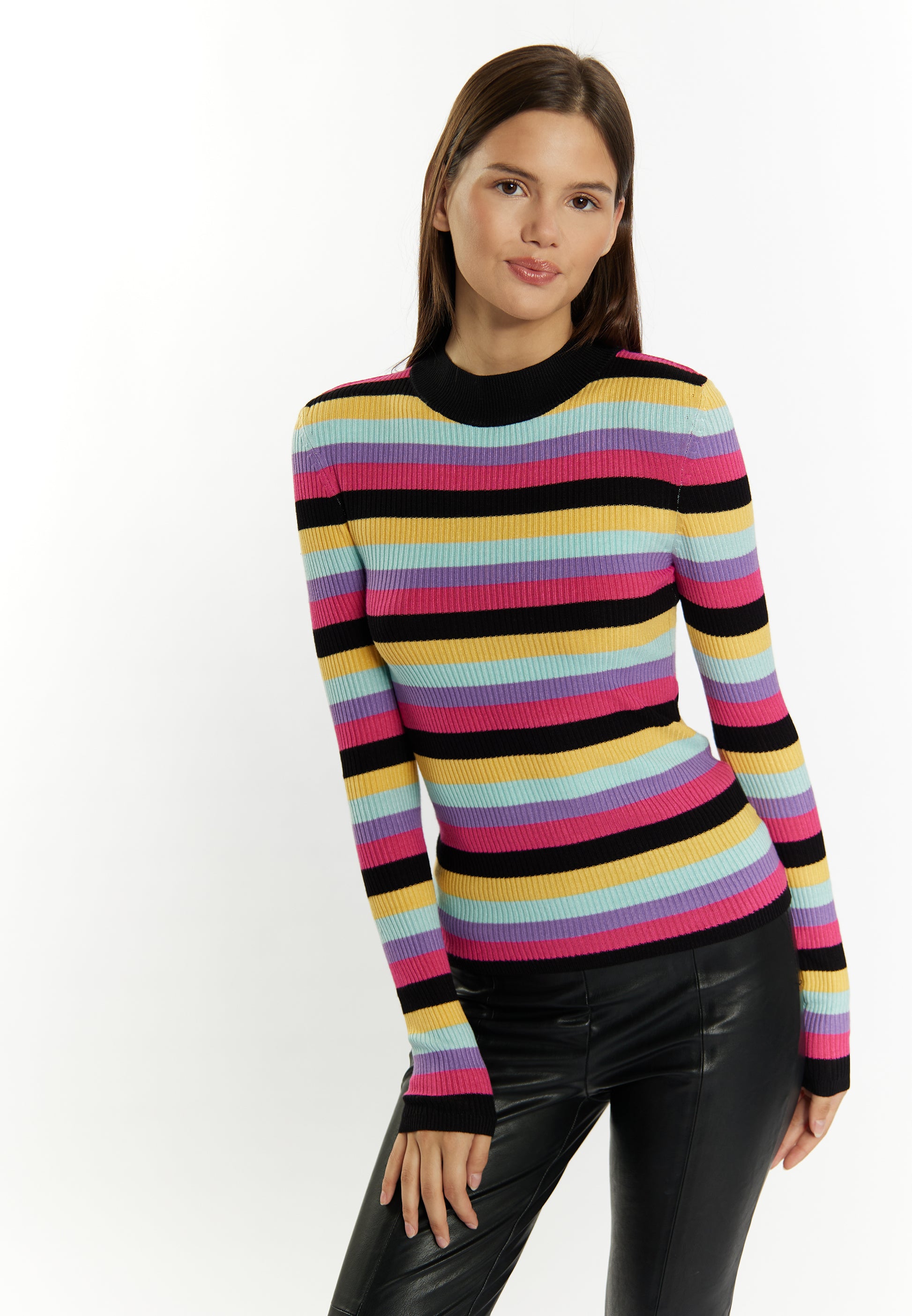 Sweter damski myMo z dzianiny prążkowanej