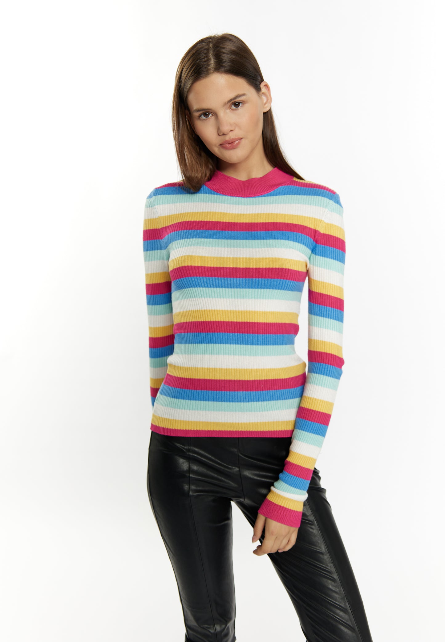 Sweter damski myMo z dzianiny prążkowanej