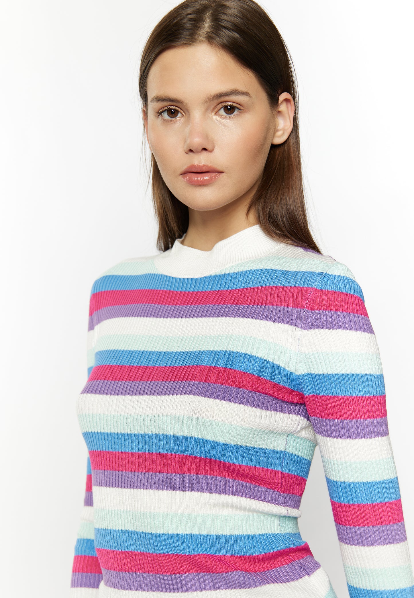 Sweter damski myMo z dzianiny prążkowanej
