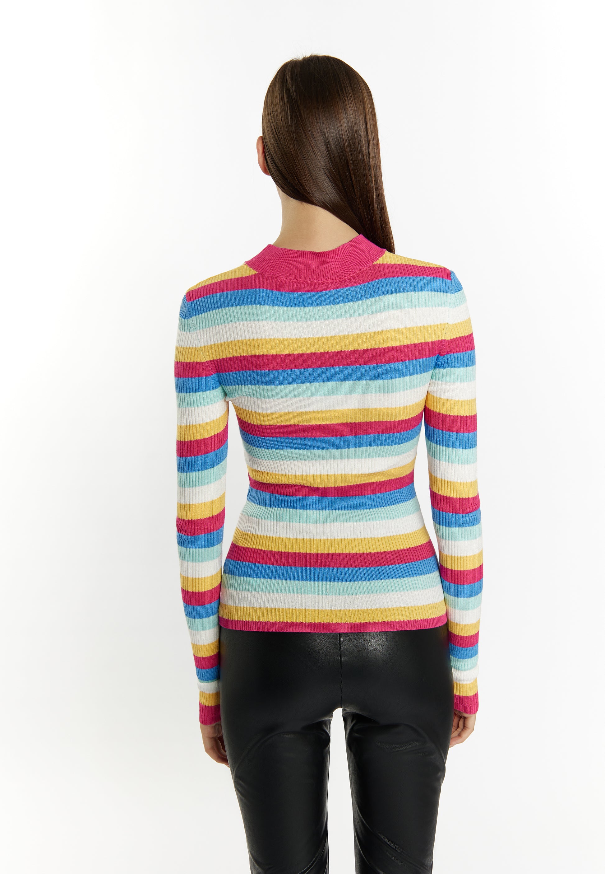 Sweter damski myMo z dzianiny prążkowanej