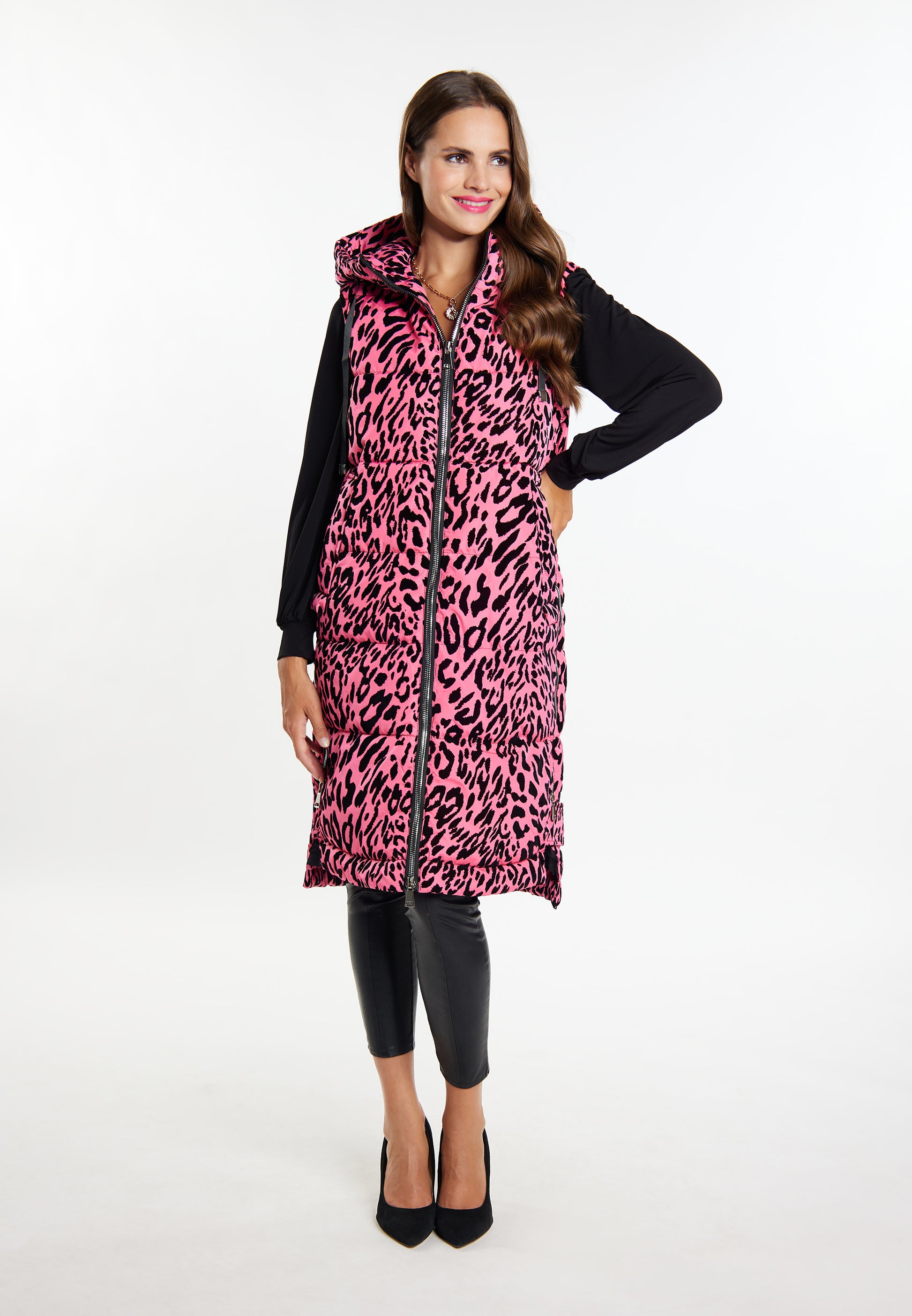 Faina Women's Long Vest Leo Print