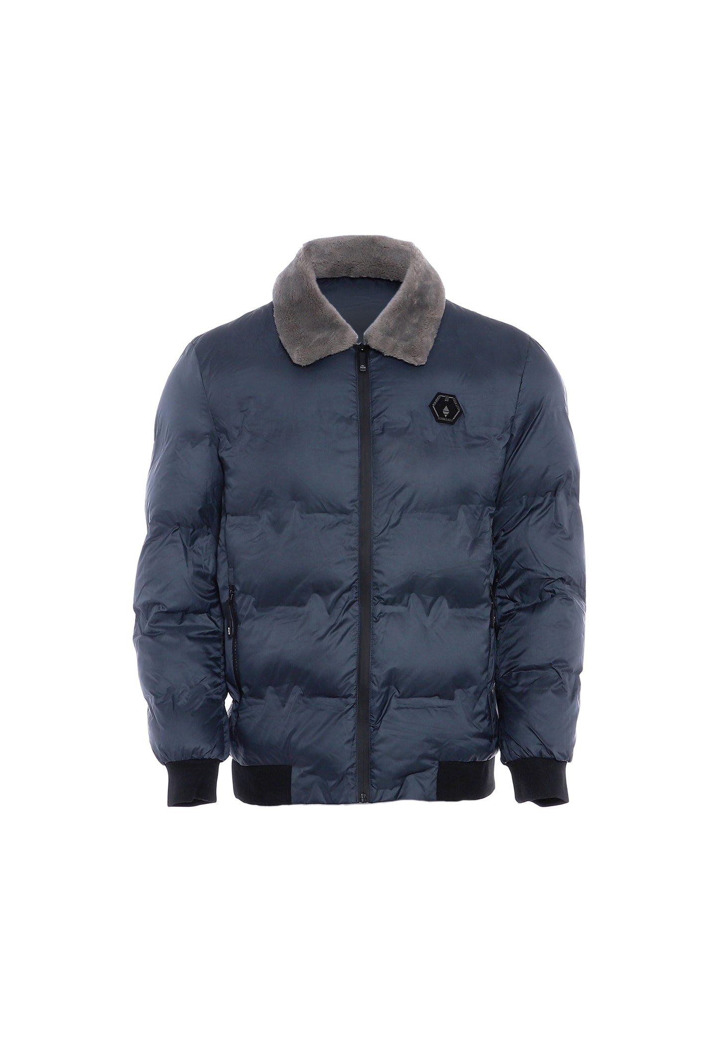 MOZZAAR Herren Steppjacke mit Kunstfellkragen