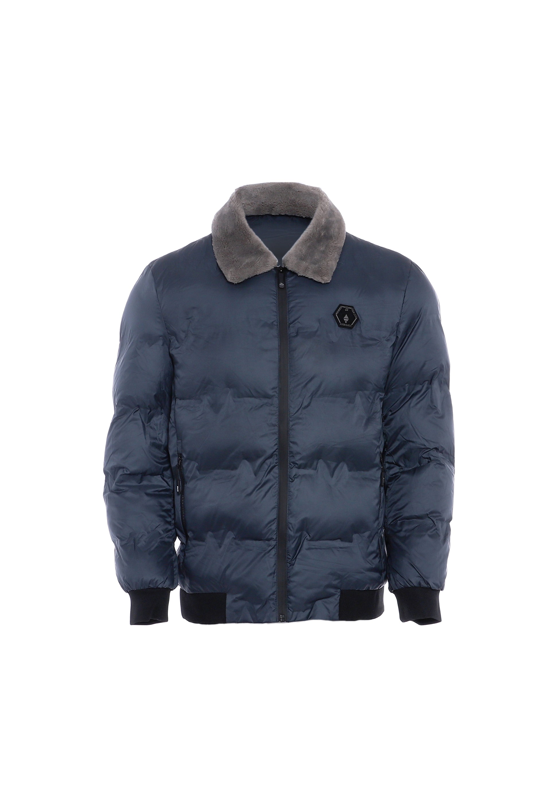 MOZZAAR Herren Steppjacke mit Kunstfellkragen