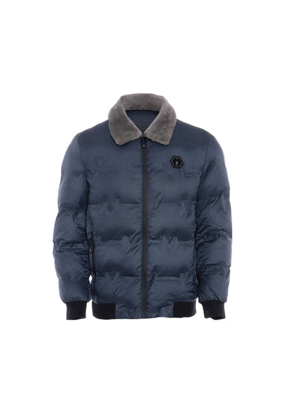 MOZZAAR Herren Steppjacke mit Kunstfellkragen