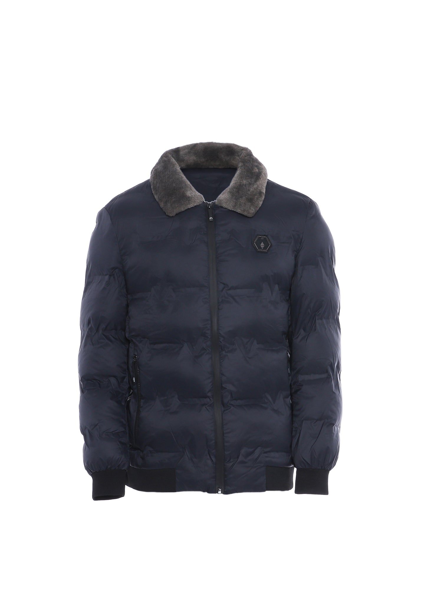 MOZZAAR Herren Steppjacke mit Kunstfellkragen