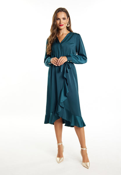 faina Damen Midi Kleid mit langen Ärmeln